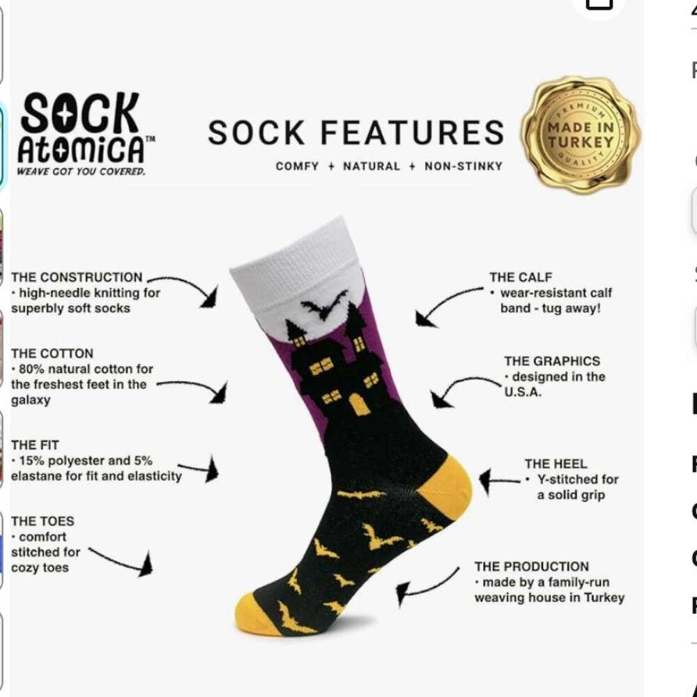 Sock Atomica- “Haunted House and Bats” Novelty Socks